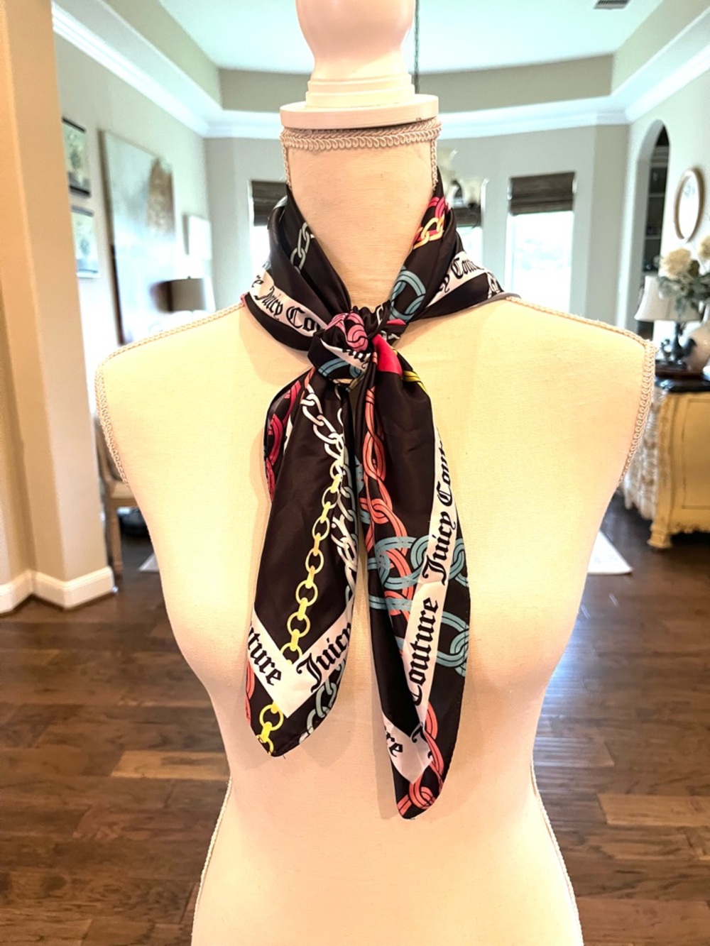 Juicy Couture Black Scarf with Neon Chain Print - Picture 8 of 15